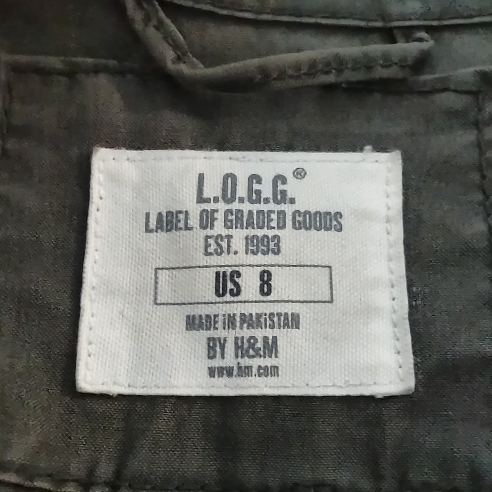H&M L.O.G.G.  Jacket Women's Size 8 Military Army Green Denim Button Up  Pockets - Picture 7 of 16